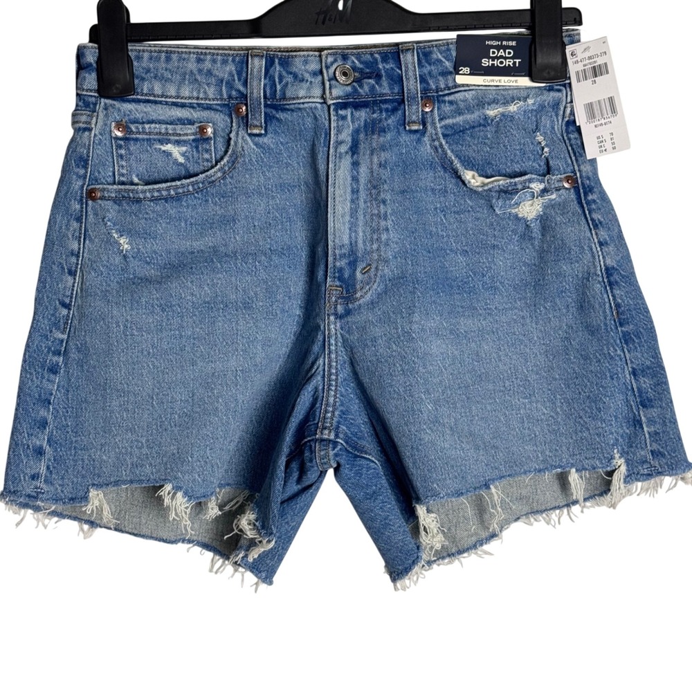 Abercrombie & Fitch Curve Love High Rise Dad Short 28 Medium Wash Denim NWT